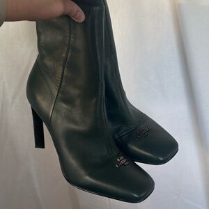 Green leather heels booties